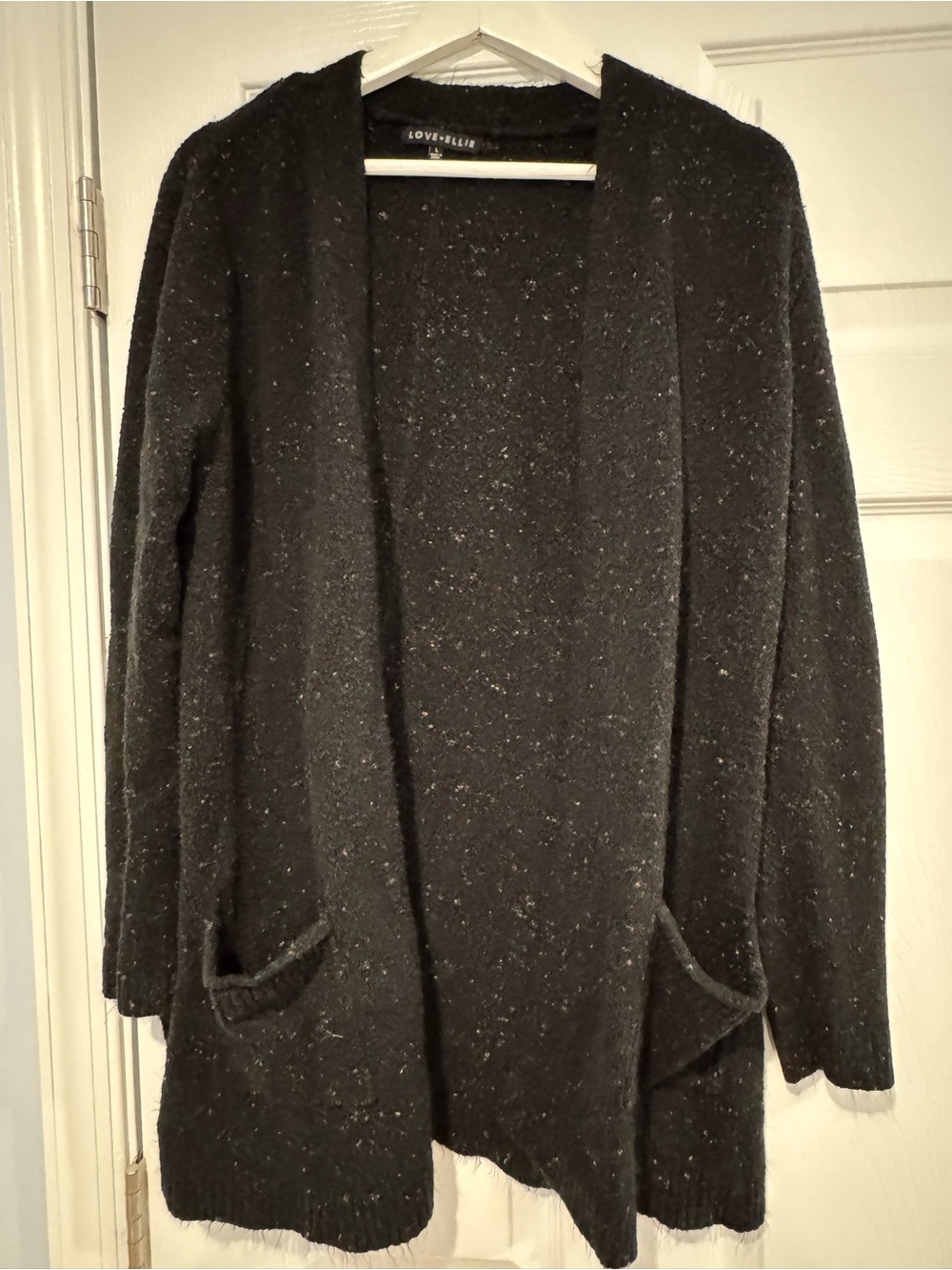 Love, Ellie Black Open-Front Cardigan with Pocket Detail